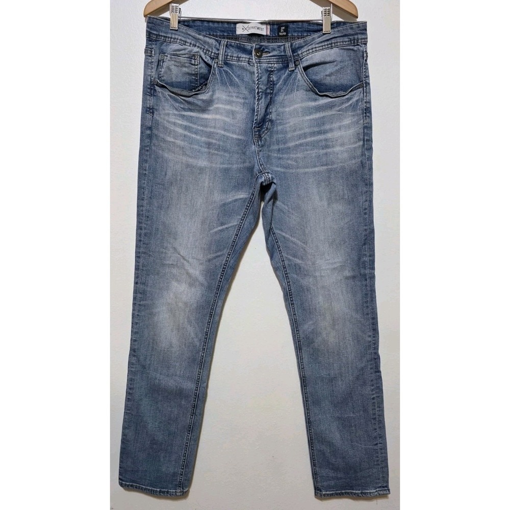 Departwest Trouper Men Jeans Blue Distressed‎ Straight Size 38x33 Bke